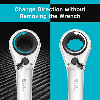 DURATECH 4-in-1 Reversible Ratcheting Box Wrench Set, SAE, 2-Piece | Double Box End, 5/16, 3/8, 7/16, 1/2-INCH & 9/16, 5/8, 11/16, 3/4-INCH, CR-V Steel, Matte Chrome Plated, Rolling Pouch - style: Regular & SAE