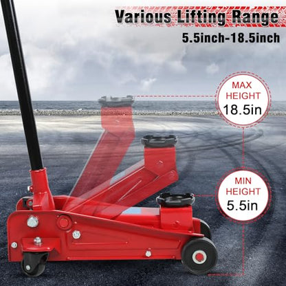 3 Ton Floor Jack (6600 lbs) - Heavy Duty Steel Low Profile Hydraulic Car Jack for Home Garage Use, Fast Lift Service Jack with Wheels, Lifting Range (Red - Large) - color: Red - Large