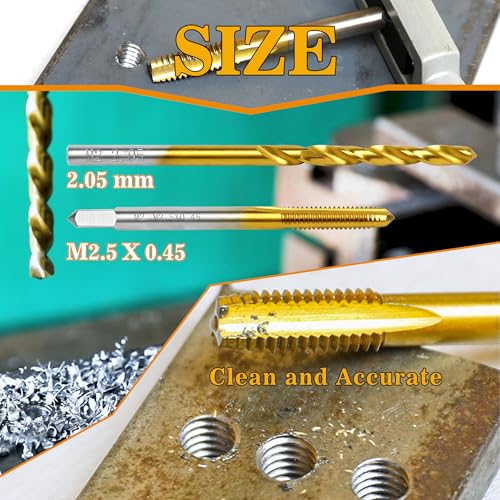 M2.5x0.45 Tap & 2.05mm Drill Bit for Metal,M2 HSS Metric Drill and Tap Set | Combination of Drill and Tap Kit for Metal - size: M2.5 x 0.45 Tap - 2.05mm Drill