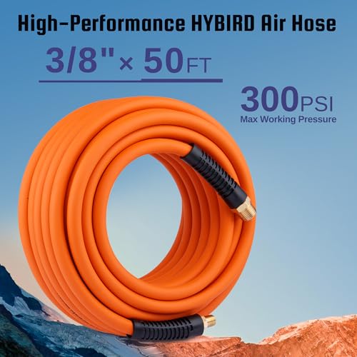 Truck Tire Inflator Kit, 3/8” x 50FT Hybrid Air Hose with 1/4" Chuck and 1/2" NPT Universal Gladhand Connection - color: Orange