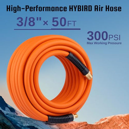 Truck Tire Inflator Kit, 3/8” x 50FT Hybrid Air Hose with 1/4" Chuck and 1/2" NPT Universal Gladhand Connection - color: Orange