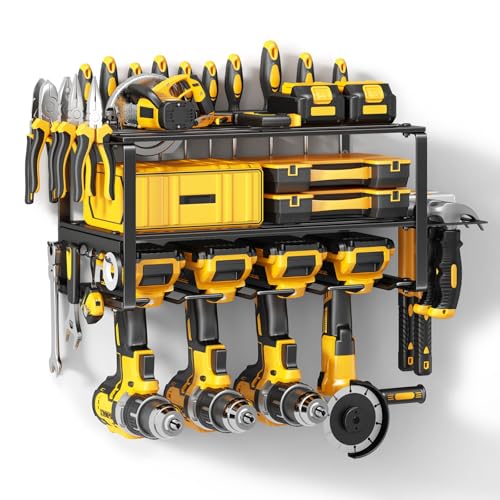 Hipidian Power Tool Organizer Wall Mount - Storage Rack with 4 Drill Holders for Drills Cordless Tools. Heavy Duty Iron Garage Tool Organizer Storage for Workshop Shed (4 Slots 3 Layers) - size: 4 Slots 3 Layers