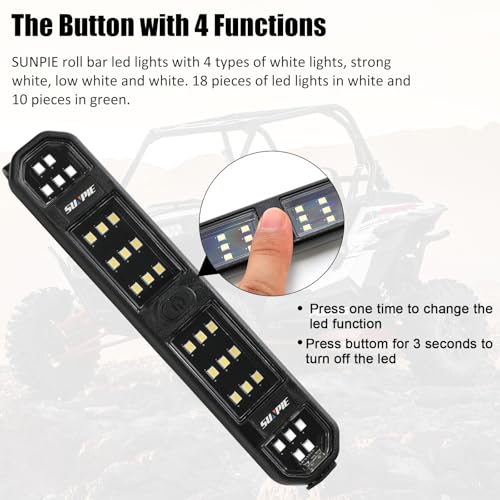 SUNPIE UTV Roll Bar Dome Light w/Battery Power Universal SXS Wireless Interior Lighting for Polaris RZR/Ranger/General Talon/Pioneer Kawasaki Mule/Teryx Can Am/Yamaha, White and Green - color: 2 PCs of White and Green
