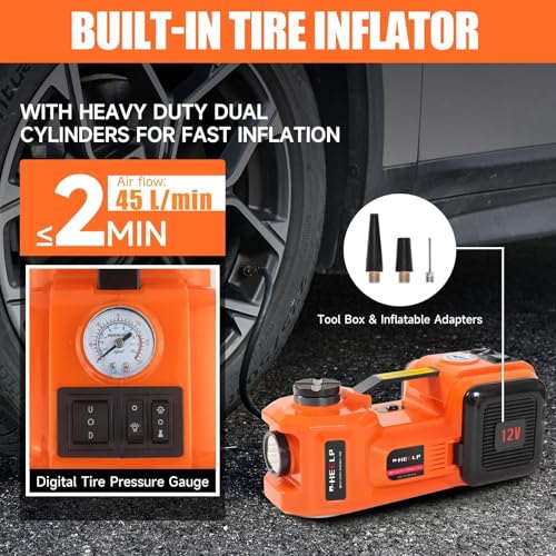 E-HEELP Electric Car Jack Kit 5Ton 12V Hydraulic Car Jack Lift (Lifting Range: 6.1~17.7 inch) with Electric Impact Wrench for SUV MPV Sedan Truck Change Tires Garage Repair