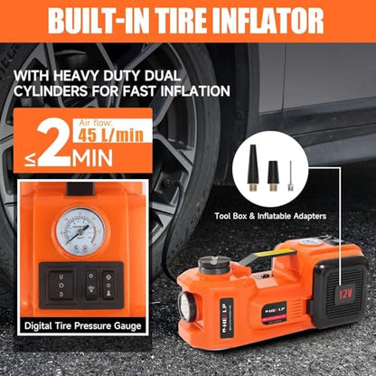 E-HEELP Electric Car Jack Kit 5Ton 12V Hydraulic Car Jack Lift (Lifting Range: 6.1~17.7 inch) with Electric Impact Wrench for SUV MPV Sedan Truck Change Tires Garage Repair