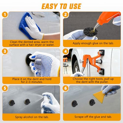 GOOACC 35 PCS Car Dent Puller Paintless Dent Repair Kit 18 Puller tabs | Adjustable Lifter Glue Gun Rubber Hammer Tap-Down Pen Removal Tool for Car Refrigerator Dents Hail Damage Door Body Ding - color: 35PCS Dent Puller Kit