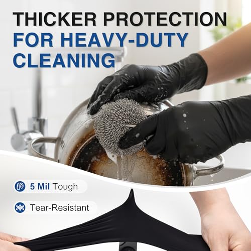 Schneider Medical Black Nitrile Exam Gloves, 5 Mil Latex-Free & Powder-Free Disposable Gloves for Cooking - size: Large
