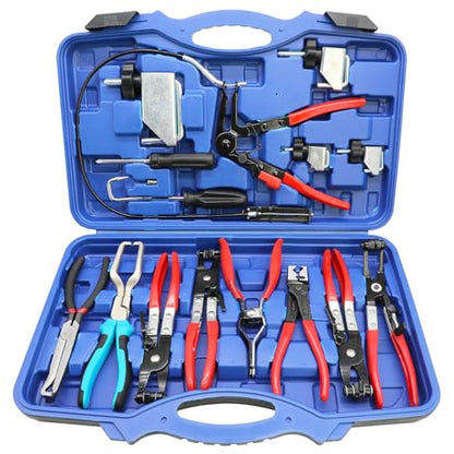 DPTOOL Hose Clamp Pliers Set 15pcs Hose Clamp Removal and Installation Tool Kit for Automotive Coolant Radiator Heater, Water Hose, fuel lines etc, with 2pcs Electrical Disconnect Pliers