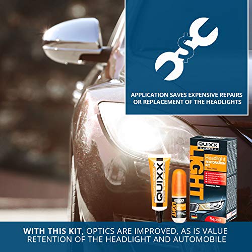 QUIXX QHRK1 Reliable Headlight Restoration Kit, Includes 50g Headlight Polish, 30ml Sealing, Sanding & Polishing Block, 12 Abrasive Papers and 4 Polish Cloths, Can Save a Vehicle from an MOT Failure, Increase Safety - style: Headlight Restoration Kits