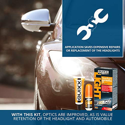 QUIXX QHRK1 Reliable Headlight Restoration Kit, Includes 50g Headlight Polish, 30ml Sealing, Sanding & Polishing Block, 12 Abrasive Papers and 4 Polish Cloths, Can Save a Vehicle from an MOT Failure, Increase Safety - style: Headlight Restoration Kits