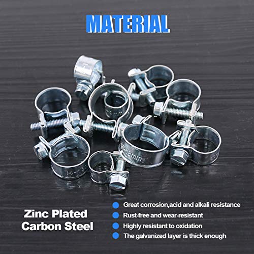 Glarks 120Pcs 10 Size Mini Fuel Injection Style Hose Clamp Assortment Kit For Diesel Petrol Pipe