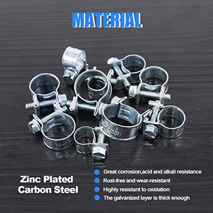Glarks 120Pcs 10 Size Mini Fuel Injection Style Hose Clamp Assortment Kit For Diesel Petrol Pipe