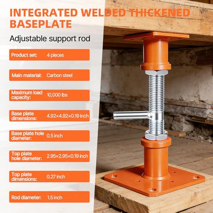 4PCS House Jacks for Leveling Crawlspace 5''-8''Adjustable Floor Support | for Stabilizing Stairs, Decks, Crawlspaces, Uneven Floors,10000 lbs Load Capacity Orange - size: 5''-8''