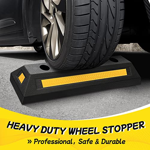 Car Stoppers for Garage, 2 Pack Heavy Duty Rubber Parking Stopper with Expansion Bolts, Reflective Garage Wheel Stop Parking Aid for Cars, SUVs, Trucks