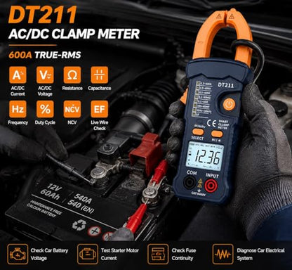 DT211 Mini Smart Clamp Meter | Digital Multimeter AC/DC Voltage & Current Tester | True RMS | NCV Non-Contact Voltage | Resistance, Capacitance, Frequency | Portable for Home/Automotive/Electricians