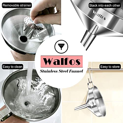 Stainless Steel Funnel, Walfos Kitchen Funnel with 2 Removable Strainer ＆ 1Pc Cleaning Brush, Perfect for Transferring of Liquid, Oils, Jam, Dry Ingredients & Powder (4.1") - color: 1pcs funnel 4.1 inch