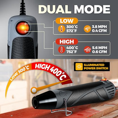 Heat Gun for Crafting, Mini Dual Temp Hot Air Gun Tool for Epoxy Resin, Shrink Wrapping, Vinyl Wrap, Embossing, Electronics, Candle Making, Sublimation, Phone Repair & DIY (Grey/Black) - color: Grey/Black