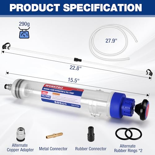 WORKPRO 500CC Manual Fluid Extractor, Multi-Purpose Oil Syringe, Oil Suction Pump, Manual Extraction and Filling Pump, Automotive Oil Syringe - size: 500cc