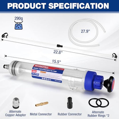 WORKPRO 500CC Manual Fluid Extractor, Multi-Purpose Oil Syringe, Oil Suction Pump, Manual Extraction and Filling Pump, Automotive Oil Syringe | Multi-Purpose Oil Syringe, Oil Suction Pump, Manual Extraction and Filling Pump, Automotive Oil Syringe - size: