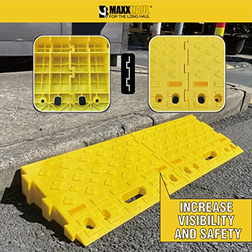 MAXXHAUL 50707 Portable Interlocking Plastic Curb Threshold Ramp Set (Yellow), 21.5 x 13.5 x 4 in, 2,000 lb Capacity per Ramp, for Driveway, Dock, Scooter, Wheelchair, Car, Truck