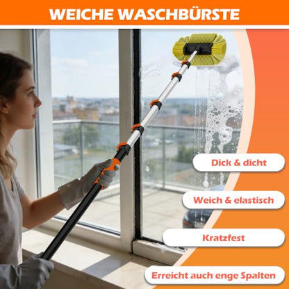 14FT Car Wash Brush with Long Handle, 12-Inch Soft Bristle Car Cleaning Brush for Cleaning RV, Truck, Boat, Solar Panels, Orange