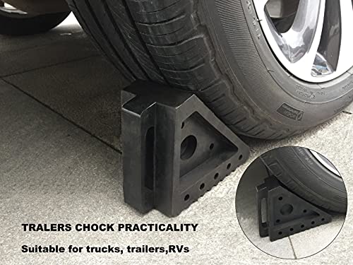 HOXWELL Solid Heavy Duty Rubber Wheel Chocks 2 Packs, Premium Chock for Car, Travel Trailers, RV, Truck, and ATV(2 pcs, Black) 8" x 4" x 6" - color: Black 2 pack