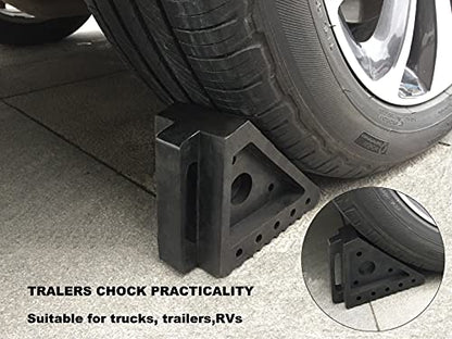 HOXWELL Solid Heavy Duty Rubber Wheel Chocks 2 Packs, Premium Chock for Car, Travel Trailers, RV, Truck, and ATV(2 pcs, Black) 8" x 4" x 6" - color: Black 2 pack
