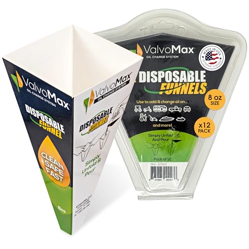ValvoMax Disposable Funnels, 12-Pack (8oz) – Glossy Cardstock Paper Funnels for Oil Changes, Automotive Fluids, Coolant, and Household Liquids - size: 8 oz (Pack of 12)