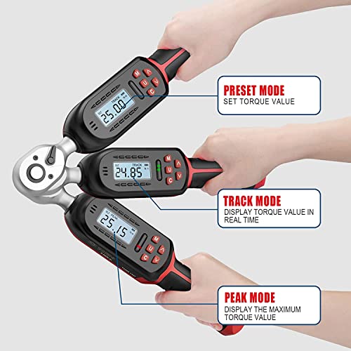 VANPO 1/4 Inch Digital Torque Wrench, 1.1-22.1 Ft-lbs/1.5-30Nm, with Preset Values, 2% Accuracy, Buzzer and LED Notification, Small Electronic Torque Wrench for Bicycles | 1.5-30 N.m Electronic Torque Wrench Set with Preset Values, 2% Accuracy, Buzzer and