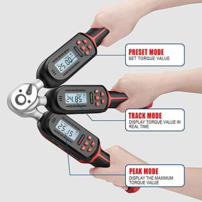 VANPO 1/4 Inch Digital Torque Wrench, 1.1-22.1 Ft-lbs/1.5-30Nm, with Preset Values, 2% Accuracy, Buzzer and LED Notification, Small Electronic Torque Wrench for Bicycles | 1.5-30 N.m Electronic Torque Wrench Set with Preset Values, 2% Accuracy, Buzzer and