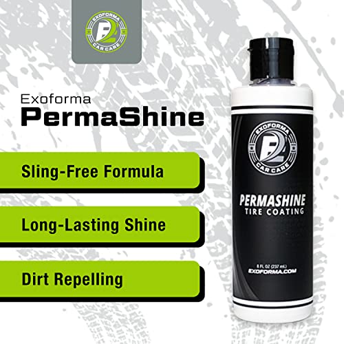ExoForma PermaShine Tire Coating & Dressing - Extreme High Shine & Durability - Long-Lasting Acrylic Anti-Stick No-Sling Protection - Won’t Wash Off - Dries Fast to the Touch - 8 fl oz