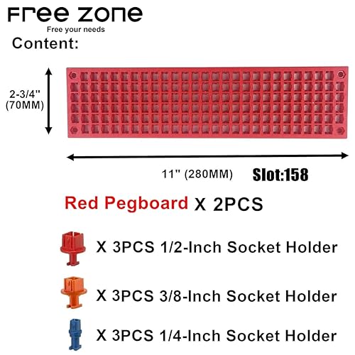 Free Zone Bit Organizer Set, 158-Hole 1/4" Hex Bit Toolbox Storage | Red; drive bit adapter & 1/2", 3/8", 1/4" socket holder compatible; anti-drop design; tools not included - color: Red