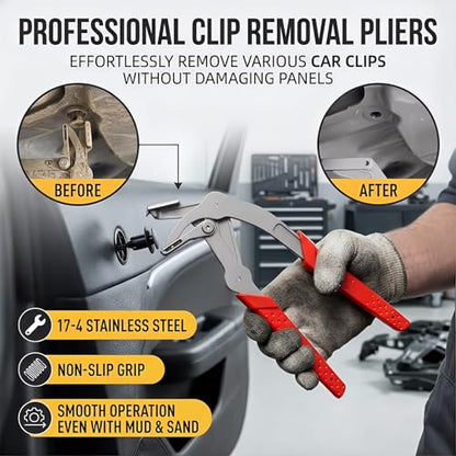 Car Clip Pliers, Panel Clip Removal Pliers, Spring-Loaded Panel Clip Removal Tool, Automotive Fastener Remover for Auto Trim, Door Panels, Rivets, Damage-Free Disassembly (Red)