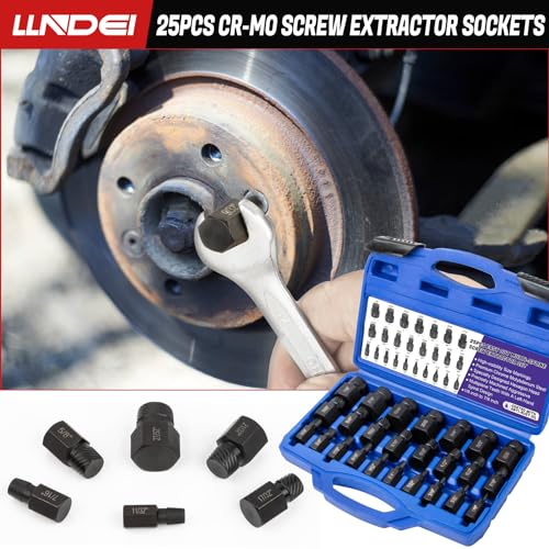 LLNDEI Screw Extractor Set Hex Head Multi-Spline Easy Out Bolt Extractor Set, EZ Out Rounded Screw Remover, 1/8 Inch to 7/8 Inch in 1/32-Inch Increments, CR-MO, 25 Pieces, Stripped Fastener Tool - size: Screw Extractor Set -25pcs