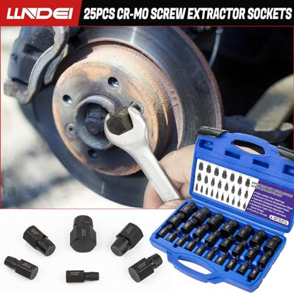 LLNDEI Screw Extractor Set Hex Head Multi-Spline Easy Out Bolt Extractor Set, EZ Out Rounded Screw Remover, 1/8 Inch to 7/8 Inch in 1/32-Inch Increments, CR-MO, 25 Pieces, Stripped Fastener Tool - size: Screw Extractor Set -25pcs