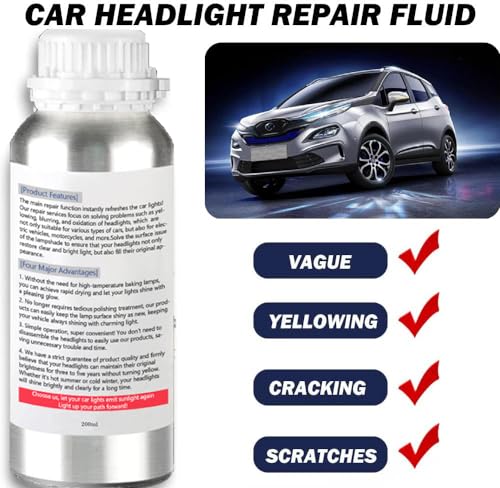 200ml Car Headlight Restoration Liquid, Headlight Restoration Kit Refill Bottle, Auto Headlight Anti-Scratch Lens Repair Fluid, Headlight Polish Cleaner for Restoring Dull Yellow Headlamp - size: M