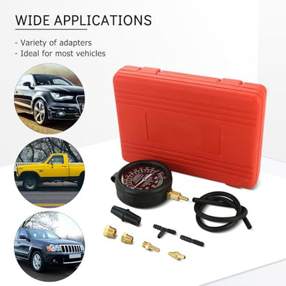 Vacuum and Fuel Pump Tester Gauge Kit | Gauge Leak Carburetor Pressure Diagnostics Tool Kit (Red) - color: Red