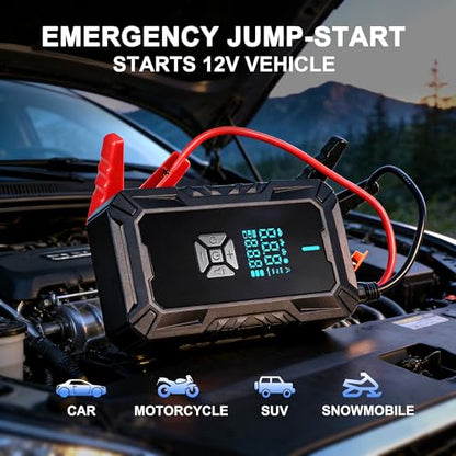 Car Battery Jump Starter with Air Compressor, Portable Jump Pack Fit for 1.5L-9L Gas & Diesel Vehicles (All 12V Batteries Car), Fast Tire Inflation Car Battery Booster Ideal for Men