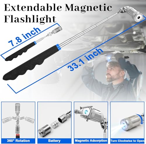 Doaho 15 Pcs Automotive Hook and Pick Tool & Trim Removal Tool Set with Scraper,Magnetic Telescoping,Plastic Pry for Auto Engine Oil Seal O-Ring Repair,Car Interior Panel and Fastener Removal