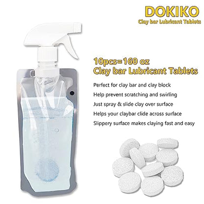 DOKIKO 8 Pack Car Clay Bars Auto Detailing Kit with 10 Lubricant Tablets, Premium Synthetic Clay for Paint Glass Wheels, Ceramic Coating Prep, Bright Color Contamination Indicator | Bright Color Safety, 10 Dissolvable Lube Tabs, 10 Dissolvable Lube Tabs