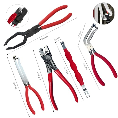 Electrical Disconnect Pliers for Cars 5-Piece - Electrical Connector Disconnect Tool Set, Automotive Plug Connector Separator Removal Tool & Hose Clamp Pliers(large Straight+60 Degree)