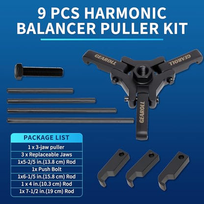 Harmonic Balancer Puller Remove Extractor Kit Set, Adjustable 3-Jaw Puller for Removing Harmonic Damper Pulley Compatible with Chevy GM Chrysler ect.