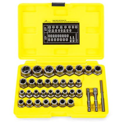 TOPEC Bolt Extractor Kit, 35-Piece Stripped Bolt Extractor Socket Set, 1/4" & 3/8" Drive Easy Out Socket Set, Nut Remover for Removing Broken, Rusted, Rounded Fasteners