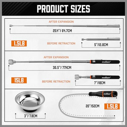 HORUSDY 4-PIECE Telescoping Magnetic Pickup Tools Set - Extendable Magnetic Pick Up Tools，Flexible Bendable Spring Magnet Stick - style: 4-PIECE Magnetic Pickup Tools Set