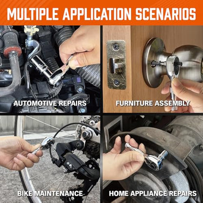 HORUSDY 1/4-Inch Stubby Ratchet Wrench Set, Chrome Alloy 90-Tooth Reversible 1/4" Drive Handle with Magnetic Bit Driver & 1/4" to 3/8" Adapter, Compact Socket Wrench for Tight Spaces, Auto, DIY - style: 1/4" Drive 90T stubby