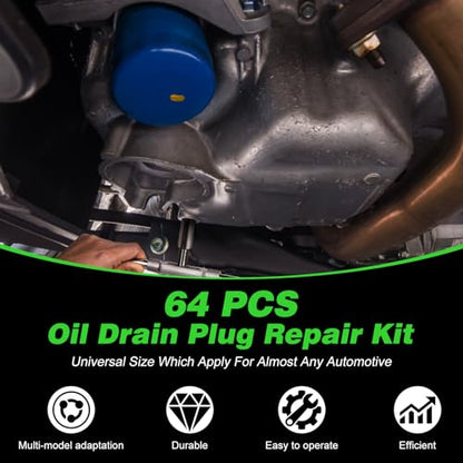 Oil Pan Drain Plug Repair, 64PCS Oil Pan Thread Repair Rethreading | Oil Repair Special Automotive Threaded Screws Drain Oil Pan Tool Kit M13 M15 - size: 64PCS