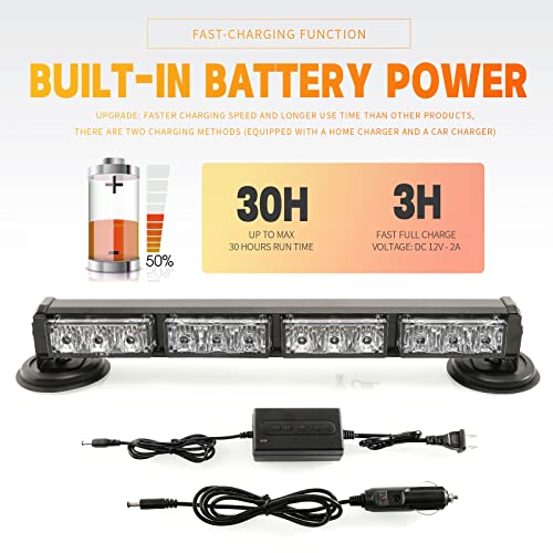14.8" Battery Powered Emergency Strobe Lights Bar for Trucks/Vehicles Rechargeable Wireless Rooftop Mini Hazard Flashing LED Beacon Warning Light (R/W/B/Y) - color: #06 R/W/B/Y