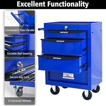 RYH 4 Drawers Rolling Tool Chest - 13" D x 20.9" W x 30.5" H Heavy Duty Mobile Tool Cart with Locking Wheels & Ball Bearing Drawers, Garage Tool Storage Cabinet (Blue, 4 Drawers) - color: Blue-black, size: 4 Drawers（30"H × 20"W × 13"D)