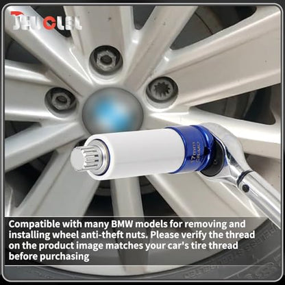 33/17PT Wheel Locking Nut Key for BMW, Anti-Theft Lug Nut Removal | Wheel Lock Nut Socket Adapter, Anti-Theft Screw Remover, Hand Repair Tool, Tyre Fitting, garage - size: 33/17Pt Key