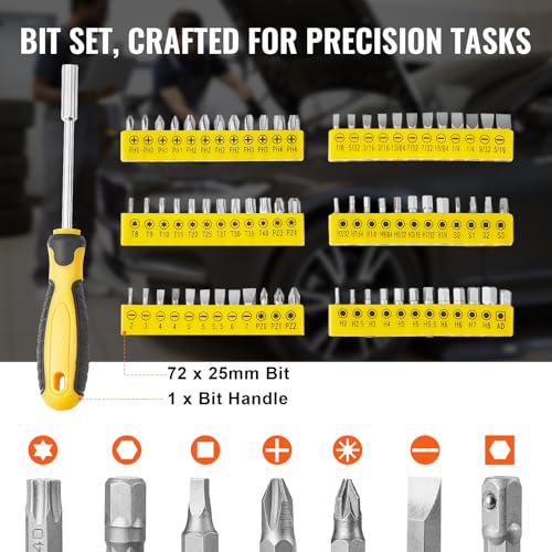 VEVOR Mechanics Tool Set 207 Pieces 1/4" 3/8" 1/2" Drive Sockets -SAE and Metric Mechanic Tool Kit with Bits - Wrenches, Ratchet Handle, Accessories, and Plastic Storage Case - for Automotive Repair - size: 1/4"&3/8"&1/2", style: 207 PCS
